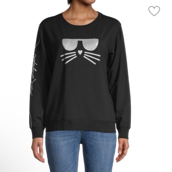 Karl Lagerfeld Tops - Karl Lagerfeld Paris Choupette Shimmer Graphic Sweatshirt Black Size Small